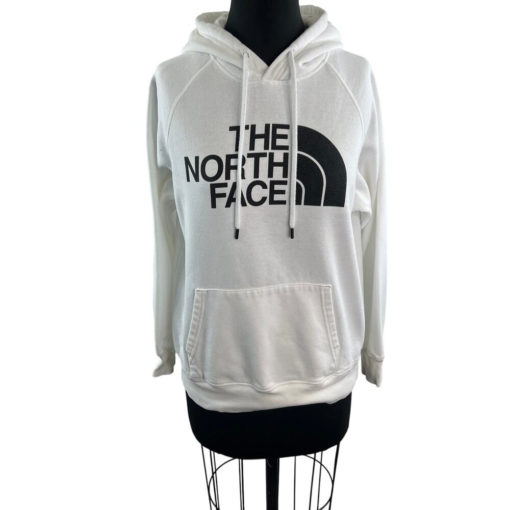The North Face Half Dome White Hoodie Fleece Raglan Sleeve Pullover M Medium
